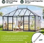 14x9.7x10 FT Polycarbonate Greenhouses for Outdoors, Large Winter Greenhouse Sunroom with 2 Adjustable Windows &Sliding Door, Walk-in Design with Aluminum Frame for Patio, Garden