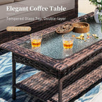 6 Piece Patio Furniture Set with Swivel Chairs, High Back Wicker Rattan Sofa with Extra Thick Cushion, Coffee Table and Ottoman, Outdoor Conversation Set for Backyard Deck,Beige