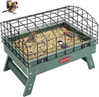 Kingsyard Squirrel Proof Ground Bird Feeder for Outdoors - Recycled Plastic Platform Feeding Station, Fly-Through Metal Caged Wild Bird Feeder for Small Birds, 5 LBS Large Capacity, Green