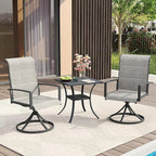 VICLLAX 3 Pieces Small Patio Table and Swivel Chairs for 2, All Weather Patio Dining Set for, Grey Wood Grain Tabletop and Grey Fabric