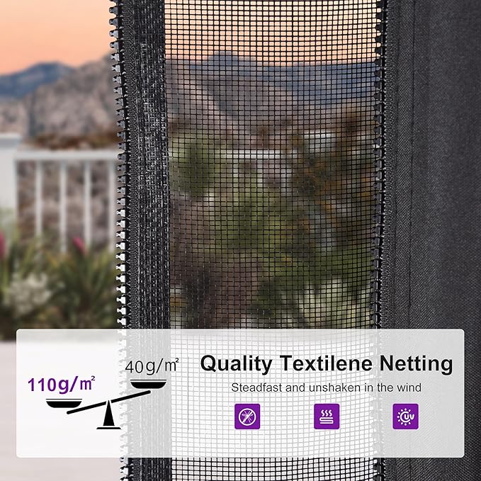 PURPLE LEAF 10' X 14' Hardtop Gazebo Outdoor Wood Grain Aluminum Frame Galvanized Steel Double Roof Gazebos with String Lights for Patio Deck Backyard Garden