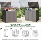 NUNU LAB 32 Gallon Resin Outdoor Storage Box 2 Pack Waterproof Deck Box for Patio Cushions, Garden Tools, Pool Accessories,Backyard Storage Bin,Grey