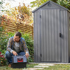 Keter Darwin 4x6 Feet Outdoor Storage Shed, Graphite Gray – Lockable Resin Organizer Unit with Single Door, Window, and Skylight for Backyard, Garden, or Lawn Organization