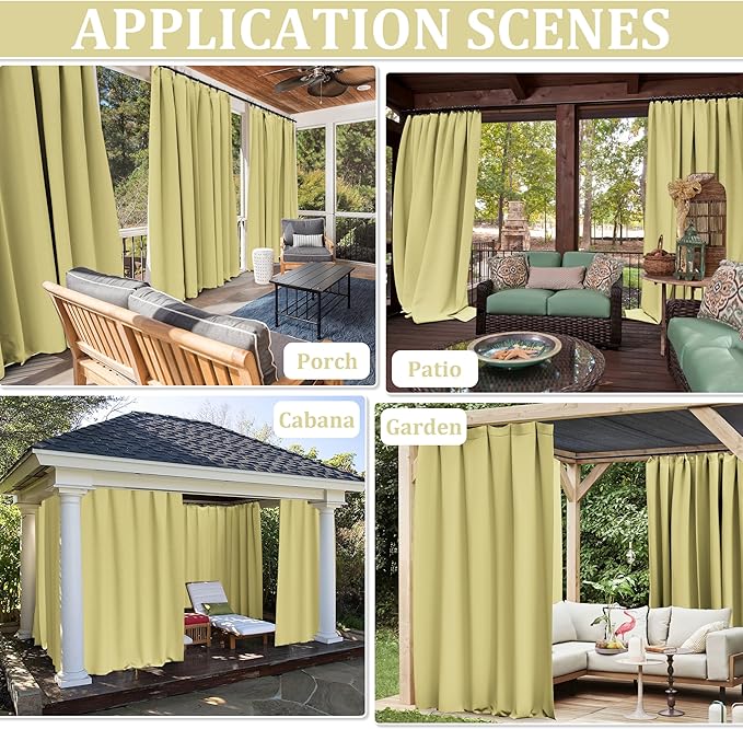 Gazebo Universal Replacement Privacy Curtain,10'×12' Gazebo Outdoor Waterproof Curtains, 4-Panels Sidewall Curtains with Double Zipper for Patio Canopy, Garden and Backyard (Curtain Only)