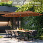 Sophia & William 15 ft Extra Large Patio Umbrella with Base Included, Rectangular Outdoor Umbrella Heavy Duty, Market Umbrella Double-sided Fade Resistant for Pool Garden Backyard, Maillard Tawny