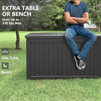 230 Gallon Large Resin deck box Waterproof,Outdoor Storage Bench,Patio Storage Box,Garden Tool Storage,UV-Resistant & All-Weather,Wood-like Striped BLack