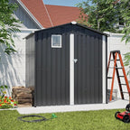 6x4 FT Shed Outdoor Storage Metal Large Garden Tool Sheds with Lockable Doors Gable Roof Window Waterproof Utility Equipment Sheds for Backyard Patio Lawn, Grey (No Floor Frame)