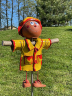 Ceramic Garden Decor - Scarecrow Lawn stake, yellow - Outdoor statue - Perfect, unique gifts for gardeners woman, men, yard gifts - Handmade, Frostproof