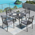 Patio Table and Chairs Set of 4, All-Weather Breathable Metal Mesh Patio Chair with Gourd-Shaped Armrests, 42x42 Round Table with Umbrella Hole, 5 Pcs Metal Frame Patio Dining Set