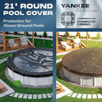 Yankee Diamond Series Pool Covers for Above Ground Pools | All-Weather Windproof Light 21ft Round Pool Cover w/ 12 Screw-In Pegs, 12 Ropes | 3 Mounting Methods, Strong Fastenings for Triple Protection