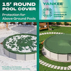 Yankee Emerald Series Pool Covers for Above Ground Pools | Round 15 ft Swimming Pool Cover w/Steel-Core Cable, Winch for Winterization | 9 mil Medium-Thickness for Off-Season, On-Season Protection
