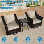 Vista Vibe 3 Pieces Outdoor Patio Conversation Furniture Set - 360 Degree Swivel Glider Rocker Chairs | Wicker End Table, Washable Cushions, Hand-Woven PE Rattan, Lawn, Sunroom (Brown/Beige)