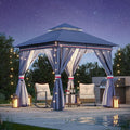 LAUSAINT HOME Outdoor Patio Gazebo 8'x8' with Expansion Bolts, Heavy Duty Gazebos Shelter Party Tent with Double Roofs, Mosquito Nettings and Privacy Screens for Backyard, Garden, Lawn, Navy Blue