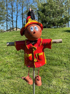 Ceramic Garden Decor - Scarecrow Lawn stake, red - Outdoor statue - Perfect, unique gifts for gardeners woman, men, yard gifts - Handmade, Frostproof