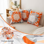 Qahing Pack of 4 Fall Outdoor Waterproof Pillow Covers 18x18 Decorative Outdoor Throw Pillows Garden Square Cushion Cases for Patio Furniture, Couch, Tent Sunbrella, Bench, Orange Grey