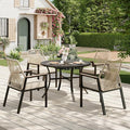 5 Pieces Round Outdoor Dining Set for 4, Patio Dining Set Wicker Rattan Chairs with Soft Cushion and 42" Round Table with Umbrella Hole, Round Patio Table and Chairs for Backyard Porch