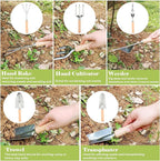 Heavy Duty Gardening Tools, 9 Pieces Garden Tool Set, Stainless Steel Rust Proof Non-Slip Garden Hand Tools with Fashion and Durable Storage Bag, Ideal Gardening Gifts for Women Men Mom