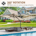 10' X 10' Cantilever Patio Umbrella Outdoor Heavy Duty Double Top Windproof Square Offset Umbrellas with 360-degree Rotation for Pool Deck Backyard, Beige