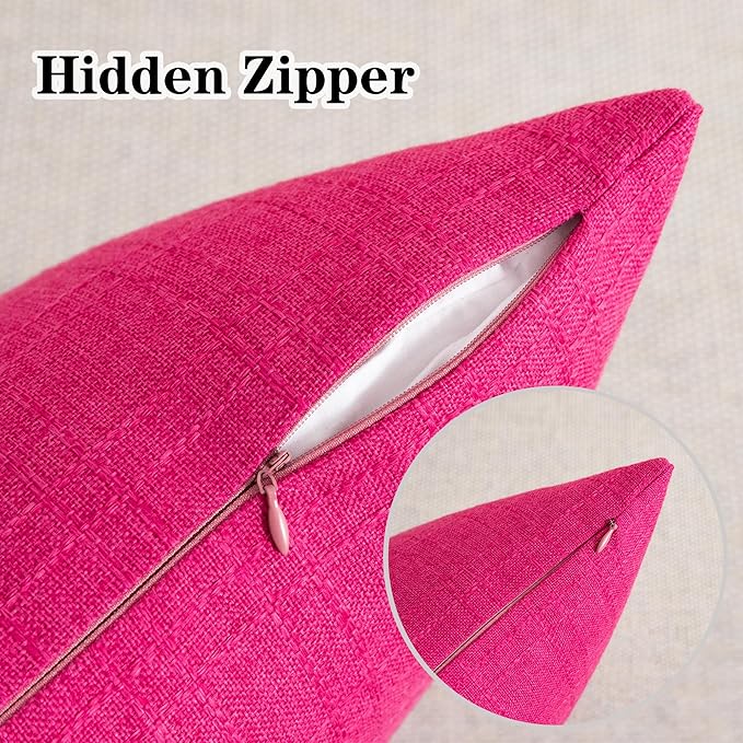Kevin Textile Pack of 2 Waterproof Pillow Covers - Valentines Day Decorative Throw Covers for Patio Tent Bed Sofa Living Room - 16x16 Inch Hot Pink Checkered