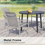 7 Pieces Round Dining Table Set for 6, Patio Dining Set Includes 6 Grey Stackable Patio Chairs and 1 Black Round Table Set of 6, Patio Furniture Sets with Sling Support for Outside, Garden