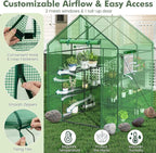 Happygrill Walk-in Greenhouse, Portable Greenhouses for Outdoors w/8 Shelves, Roll-Up Zippered Door, 2 Observation Windows & 2 Tiers, Weather-Proof PE Cover, Wind Rope Included, 57”L x 57”W x 77”H