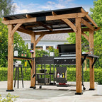 Modern Shade Grill Gazebo 6' X 8', Cedar Wood Gazebo with Shelves and Paper Towel Holder, Patio Pavilion with Galvanized Steel Roof, USB and USB-C Charging Ports for Patio Backyard