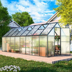 Greenhouse, 6x16 FT Easy Assembly Hybrid Polycarbonate Greenhouses for Outdoors w/3 Vent Windows & Swing Door Walk-in Green Houses Aluminum GreenHouses for Garden, Black