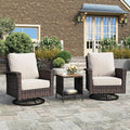 Oversized Patio Wicker Chairs, High Back Outdoor Swivel Chairs Set of 2 with Rattan Side Table, 5.5" Thick Cushions, 3-Piece Patio Furniture Sets for Deck Porch Pool, Brown/Beige