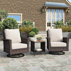 Oversized Patio Wicker Chairs, High Back Outdoor Swivel Chairs Set of 2 with Rattan Side Table, 5.5" Thick Cushions, 3-Piece Patio Furniture Sets for Deck Porch Pool, Brown/Beige