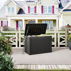 45 Gallon Outdoor Storage Deck Box Waterproof,Garden Tool,Backyard Cushion,Poolside Storage,Small Delivery Boxes for Outside,UV-Resistant & All-Weather,Wood-like Striped BLack