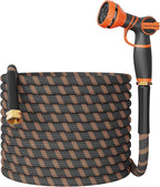 Giraffe Tools Garden Hose 75FT 1/2” Non-Expandable Lightweight Flexible Water Hoses Burst 600 psi with 9 Spray Function Nozzle Heavy Duty Hose
