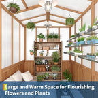 6x10FT Wooden Greenhouse with Cedar Frame, Outdoor Wood Greenhouses with Roof Vent, Wood and Polycarbonate Walk-in Greenhouse
