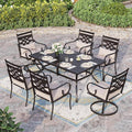 Sophia and William Outdoor Patio Dining Set for 6, Outdoor Table and Chairs, Removable Seat Cushions, 4 Fixed Chairs, 2 Swivel Patio Dining Chairs, 60" Black Patio Dining Table