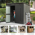 6x4ft Outdoor Storage Shed, Galvanized Steel Garden Shed with Sloping Roof, Lockable Double Doors and 16 Air Vents, Utility Tool Storage for Backyard Patio