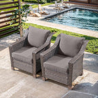 Outdoor Wicker Chair Set of 2-Outdoor Patio Chairs with Deep Seating Patio Dining Chairs for Deck Balcony Poolside Backyard-Brown/Grey