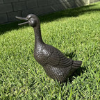 Cast Iron Duck Statue（15.7" Tall） - Heavy Duty Outdoor/Indoor Decor, Rust Brown Garden Art with Lifelike Feather Detailing, Weatherproof Bird Sculpture for Patio, Lawn & Home HC5387