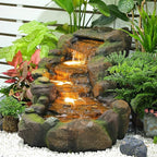 42.1" L Garden Water Fountain Outdoor, Floor Standing Mutiply Tiered Rock Outdoor Fountains with LED Lights and Pumps for Garden, Backyard, Porch, Patio and Home Art Decor