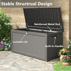260 Gallon Large Resin deck box Waterproof,Outdoor Storage Bench,Patio Storage Box,Garden Tool Storage,Resin Large Sturdy Deck boxes with Double Wall Panels,Rattan Gray