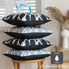 Qahing Pack of 4 Outdoor Waterproof Pillow Covers 16x16 Decorative Outdoor Throw Pillows Garden Square Cushion Cases for Patio Furniture, Couch, Tent Sunbrella, Bench, Black Grey