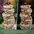 32" High Outdoor Water Fountain, 5-Tiers Cascading Rock Waterfall with LED Lights for Garden, Patio, Yard Decor, Soothing Tranquility for Any Outdoor Living Space