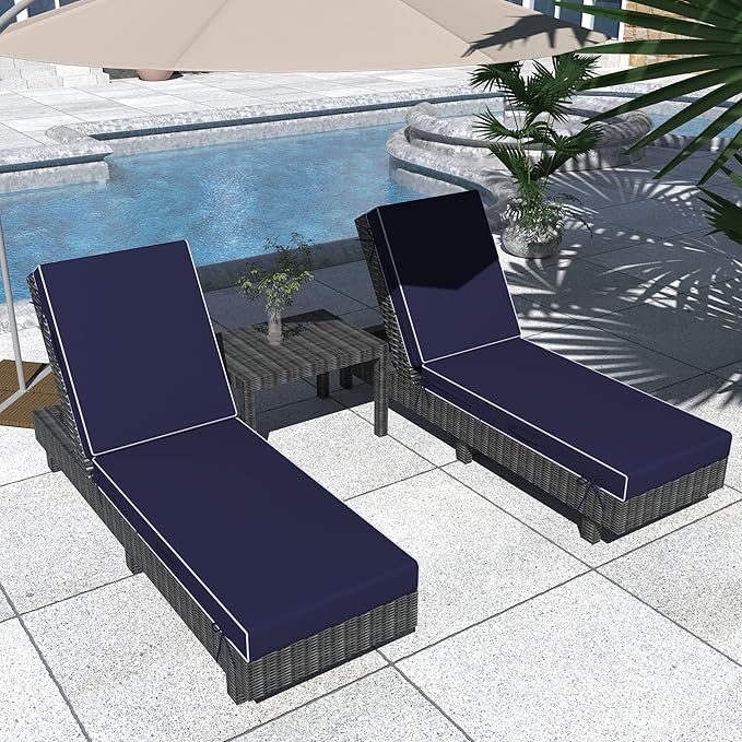 Chaise Lounge Cushions Outdoor Furniture 80 x 26 Inch Patio Lounge Chair Cushions 4'' Thick Waterproof Outdoor Chaise Cushion Weather Resistant Pool Lounger Cushion(Navy Blue)