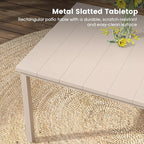 DIFY 63" Outdoor Patio Dining Table for 6, Metal Rectangular Steel Slat Patio Table with 1.57" Adjustable Umbrella Hole, Weather-Resistant for Garden Backyard Poolside Deck, Sandshell
