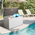 110GAL Brown Blow - Molded Outdoor Deck Box with Lock Hole - Waterproof, SGS - Protected from UV, Robust Storage for Large Garden Tools and Pool Equipment, Effortless Assembly