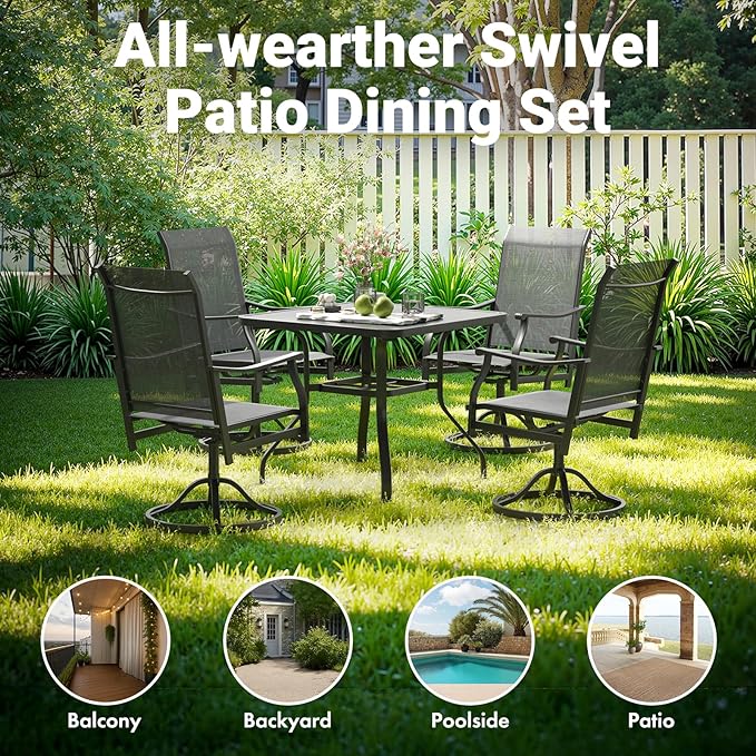 Soohow Outdoor Dining Chairs Set of 4, 360°Swivel Patio Dining Chair with Textilene Fabric, Outdoor Metal Armchair All Weather Resistant, Ergonomic Comfort, Perfect for Patio, Backyard, Balcony