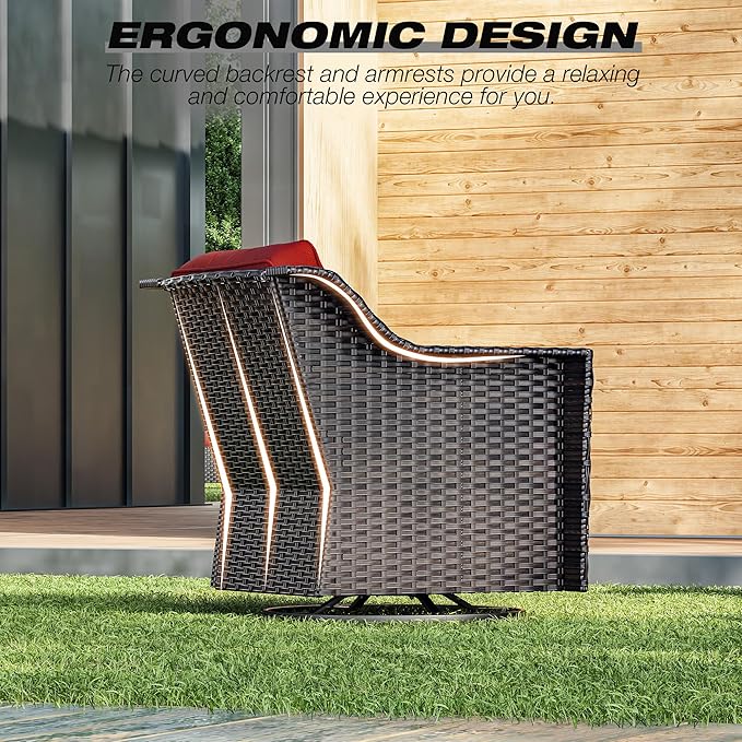 Joyside Wicker Patio Furniture Sets, 3 Pieces Upgraded Large Size Outdoor Furniture with 2 Patio Swivel Chairs and 1 Side Table, Thick Cushions, Wide Armrest