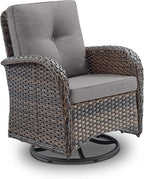 2 in 1 Porch Glider Swivel Chair - Wicker Patio Furniture Outdoor Swivel Rocker Chair with Thick Cushion, 300 Lb Weight Capacity Patio Swivel Glider Seating - Brown Wicker, Grey Cushion
