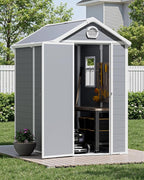 6x4.5 FT Plastic Sheds & Outdoor Storage, UV Resistant Storage Sheds Outdoor with Floor and Window, All-Weather Garden Resin Tool Shed for Lawn Mower, Yard Tools, Bike, Light Grey