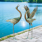 chisheen Crane Garden Statues Outdoor Metal Heron Yard Art Crane for Garden Sculptures Patio Lawn Ornaments,Set of 2