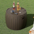 ZZM 33 Gallon Round Deck Box, Patio Side Table for Cushion, Picnic Bucket, Small Bench Seat, All-Weather & Portable, Brown