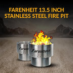 Farenheit 13.5" Stainless Steel Smokeless Fire Pit | Portable Outdoor Wood Burning Firepit for Backyard, Camping, Patio & Deck | Compact Low Smoke Design